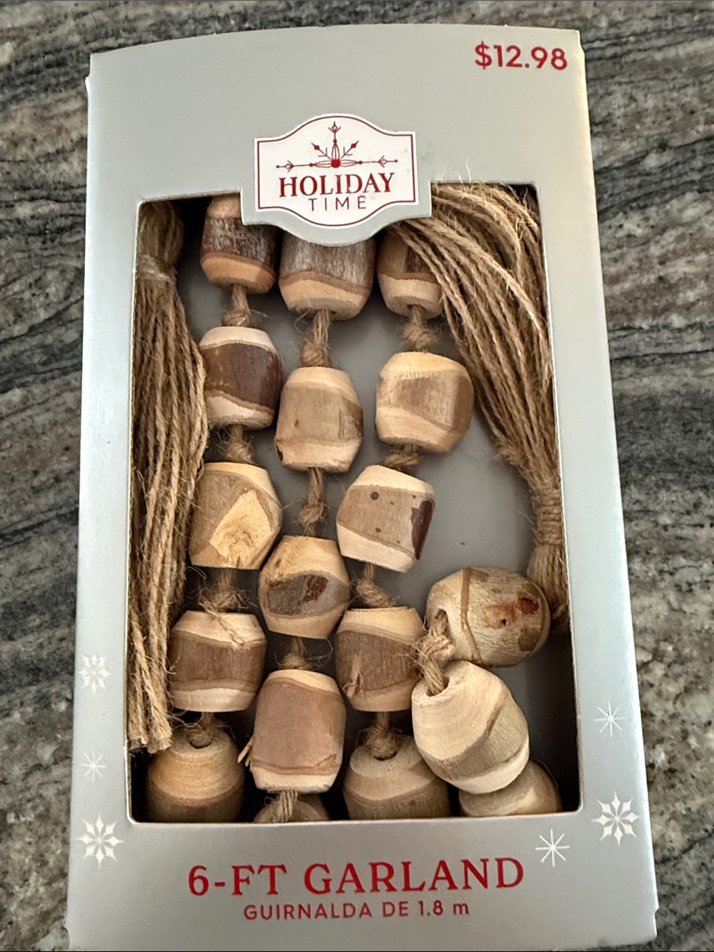 Holiday Time Brown Natural Wood Bead Garland